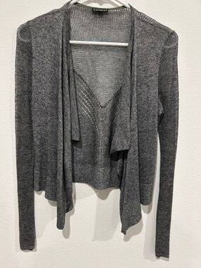 Express Gray Open-Front Lightweight Knit Cardigan